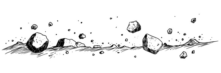 flying rocks and debris explosion vector doodle sketch engraving © Kaz