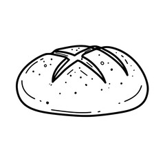 Artisan Loaf in Ink: A handcrafted artisan loaf of bread, captured in a stark black and white illustration, highlighting the simplicity of baked goods.