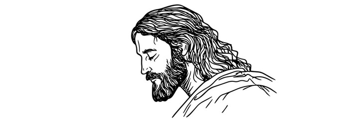 jesus christ profile portrait vector doodle sketch engraving © Kaz