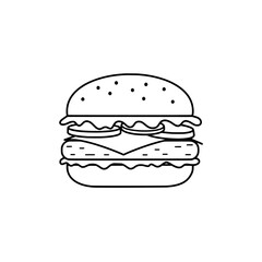 Classic Burger Sketch: A minimalist, line-art illustration of a classic hamburger, showcasing its layers of ingredients with a simple, yet elegant design.