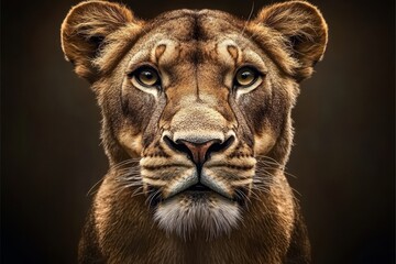 Fototapeta premium A striking portrait of a lioness staring into the lens.