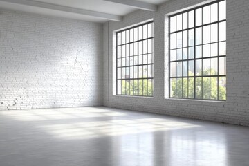 Fototapeta premium An airy interior with a striking brick wall.