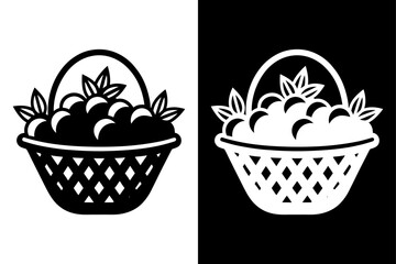 Fruit Basket Silhouette Vector Black & White Icon Download.
