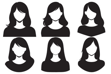 Female Silhouette Avatars | Woman Face Icons | Vector Clipart