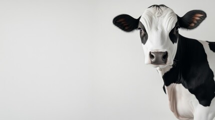 Black and White Cow Portrait on Plain Backdrop, Farm animals, Livestock