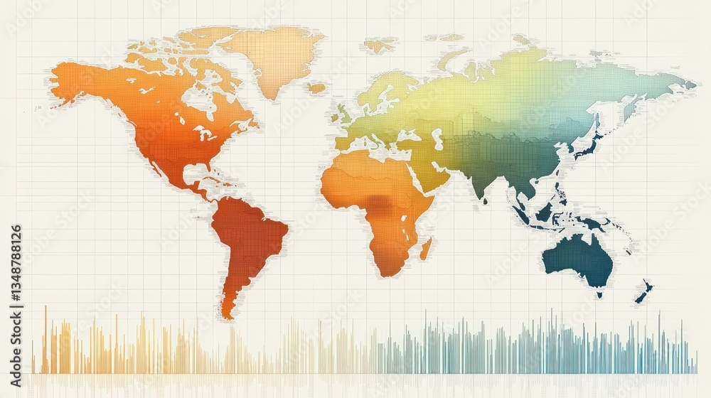 Wall mural global temperature visualization: a colorful world map displaying heat variations across continents