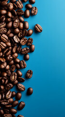 Roasted Coffee Beans on Vibrant Blue Background vertical 