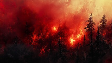Naklejka premium A fiery forest landscape displays an intense burning environment dramatically