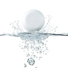Dissolvable Effervescent Tablet in Water on White Background