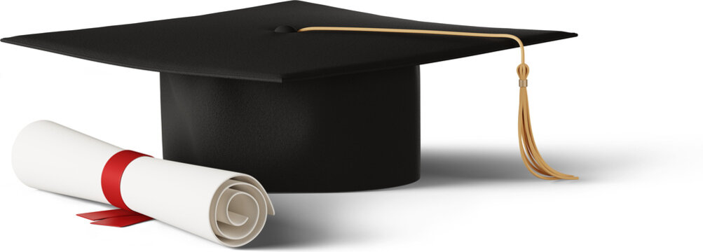 3D Graduating cap and diploma certificate