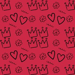 Royal Hearts Whimsical Crown Pattern