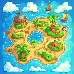 Colorful pirate treasure map designed for children's games.