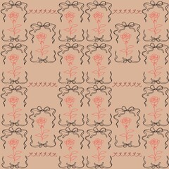 Rose and Ribbon Delicate Floral Pattern