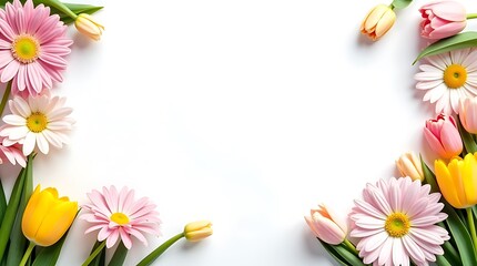 Obraz premium Floral border, Spring flowers, Pastel colors, White background