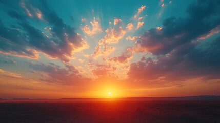 Fototapeta premium Vibrant sunset over a vast landscape