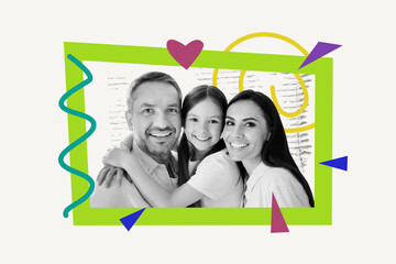 Composite image montage artwork 3D collage of portrait picture family smile mother dad daughter bonding season gratitude spring happiness