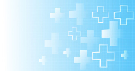 Healthcare system background. Light blue white medical abstract background. Dental premium crosses pattern. Doctor's business card design. Square grid. Plus add sign. Help aid symbol. Modern trendy 3d