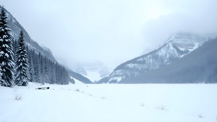 Obraz premium Tranquil snow-covered forest and mountain high resolution photo