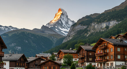 Naklejka premium Impressive view of alpine Eiger village 