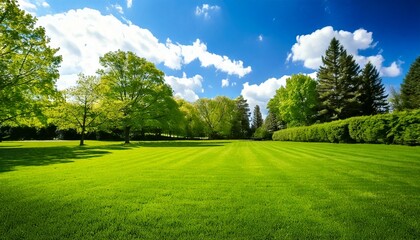 Beautiful blurred background image of spring nature with a neatly trimmed lawn