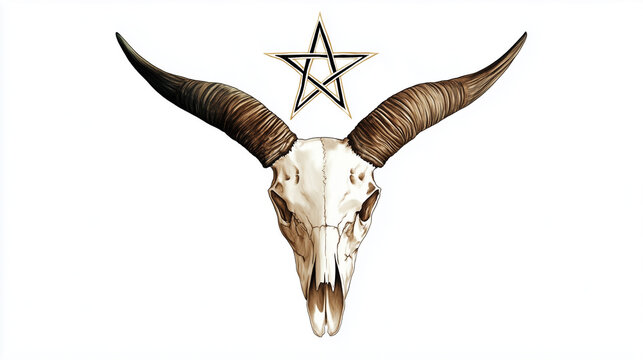 Occult goat skull with satanic pentagram for the path of left hand