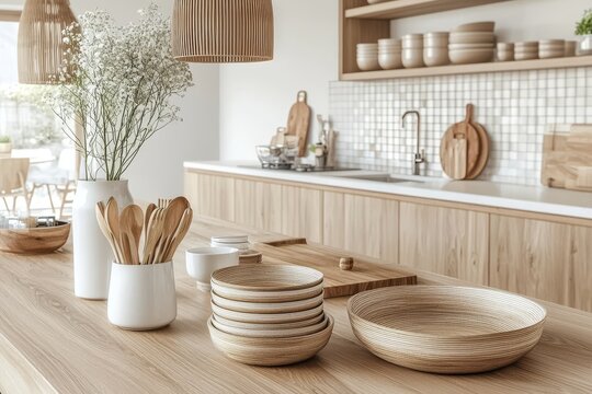 Fototapeta Stylish blend of contemporary and bohemian design in the kitchen.