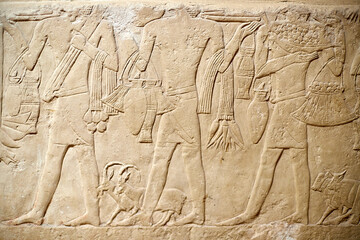 Mural with part of the funerary procession of the vizier Mereruka showing a line of men carrying various agricultural products, Saqqara