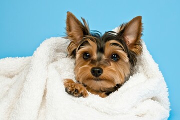 Adorable Terrier Wrapped in Fluffy White Towel with Diva Expression