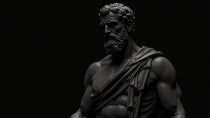 male greek sculpture on dark background