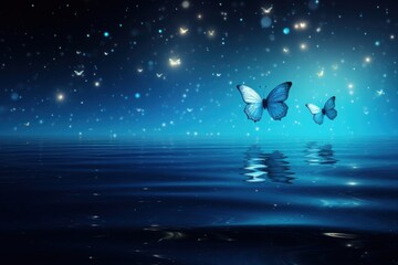 Magical butterflies over serene water