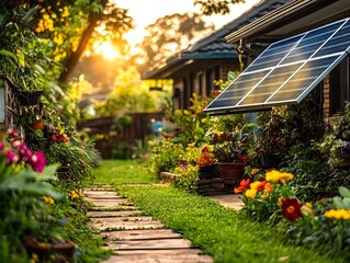 A Cozy Suburban Home With Solar Panels Neatly Arranged on the Roof