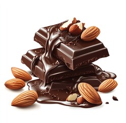Rich dark chocolate bars with almonds, melting decadently. A sweet treat for any chocolate lover!