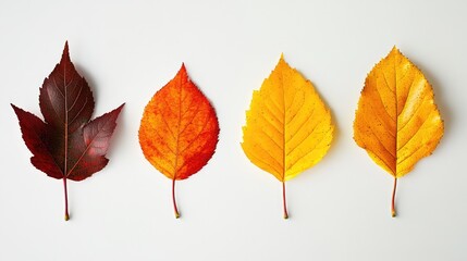"Close-up Photo of Five Different Orange and Yellow Autumn Leaves