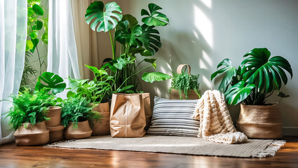  Cozy indoor garden corner with soft cushions and natural light