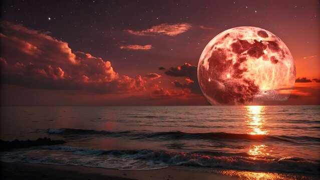 Red blood Moon, real full blood moon in the black sky with cloud. Blood Moon - This is a picture of the Moon during the Lunar Eclipse, blood Moon, Red moon, real full blood moon in black sky 