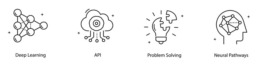 Obraz premium Deep Learning API Problem Solving Neural Network Pathways Vector Icon Set