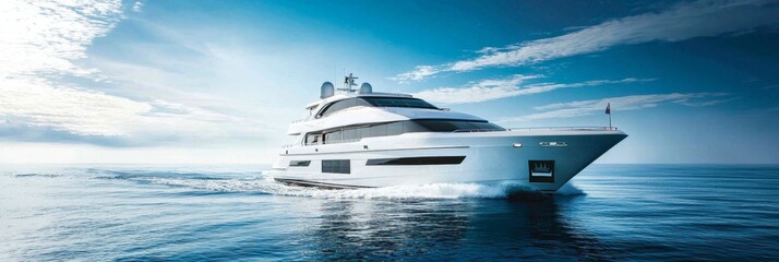 A stunning luxury yacht gracefully gliding across the expansive open sea.