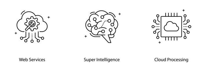 Web Service Super Intelligence Cloud Processing Digital Network Technology Vector Icon Set
