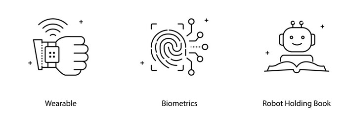 Wearable Fingerprint Biometric Robot Smart Technology Security Vector Icon Set