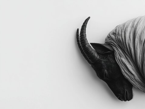 A serene black animal resting elegantly.