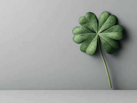 A single green clover leaf on a gray background.