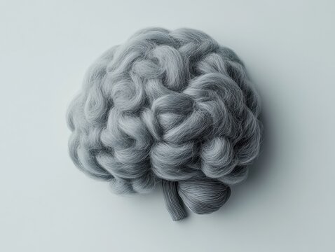 A unique brain-shaped art piece in gray.