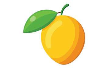 Cartoonstyle Mango Isolated on White, Complete with a Lush Green Leaf and Stem