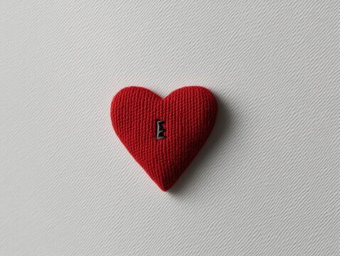 A vibrant red heart decoration on white surface.