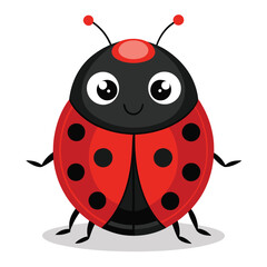 Obraz premium Cheerful Ladybug Cartoon with Red, Black, and White Colors on Isolated Background