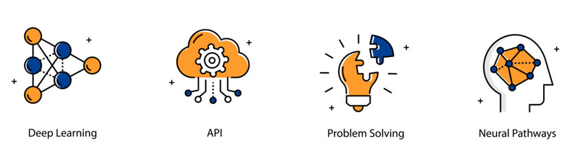 Obraz premium Deep Learning API Problem Solving Neural Network Pathways Vector Icon Set