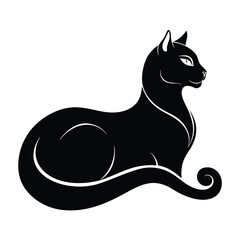 Elegant Black Cat Silhouette, Resting Isolated, Minimalist Feline Design, Pet Icon Style