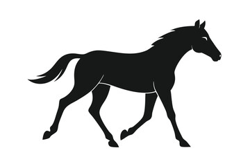 Elegant Horse Silhouette, Black Equestrian Animal, Stallion Running Isolated on White