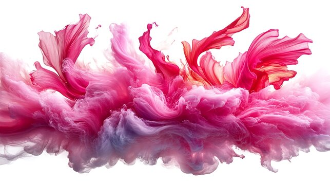 Abstract composition of swirling vibrant pink and red color plumes