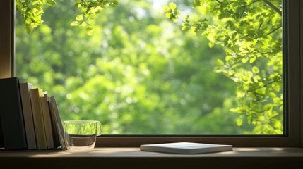 Fototapeta premium Outside the window cup windowsill natural.